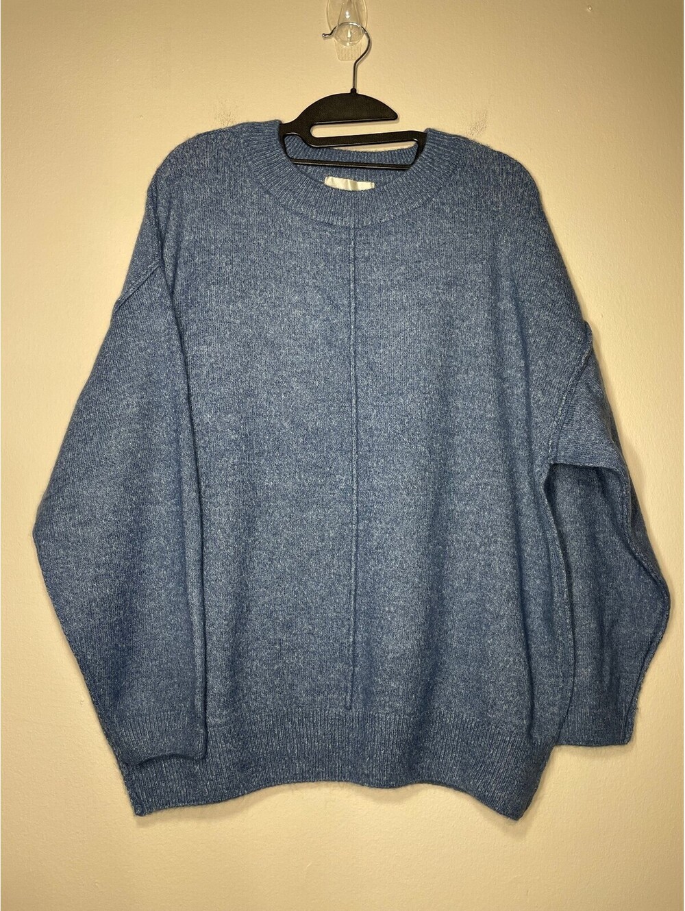 Oversized Heather Blue Front Seam Sweater Cozy Slouchy S/M